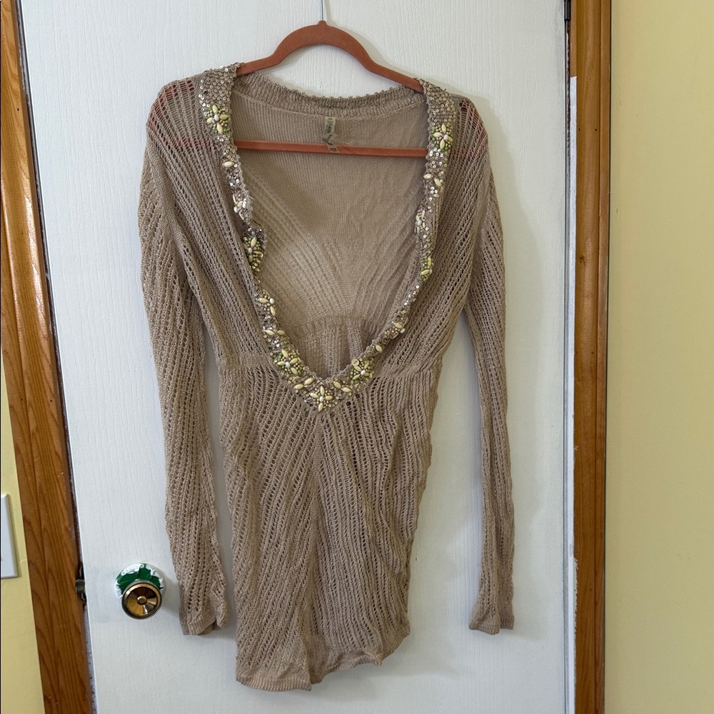 🦋2/30 Victoria’s Secret Beaded Knit Cover Up Tunic Size Large Y2k